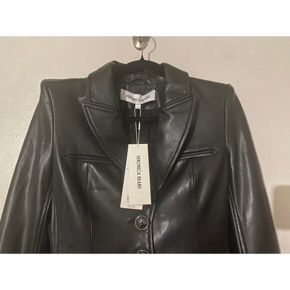 VERONICA BEARD BLAZER JACKET DICKEY BLACK LEATHER VEGAN ANOKI EDGY FALL MOTO - Picture 8 of 16